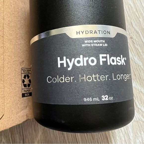 Hydro Flask 32oz Wide Mouth Flex Straw Insulated Water Bottle Black Handle NIB - Picture 7 of 9